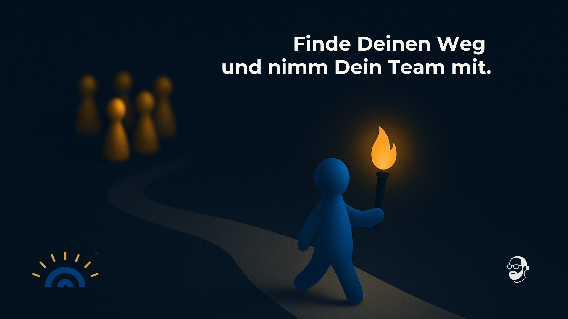 „Artikelbild „2025-11-03 Eine stilisierte blaue Spielfigur mit Fackel geht auf einem hellen Weg voraus. Im Hintergrund stehen fünf goldene Spielfiguren im Dunkeln. Die Szene symbolisiert eine Führungskraft, die bereits weiter im Veränderungsprozess ist, während das Team noch Orientierung braucht. Die Fackel beleuchtet den Weg, zeigt aber zugleich die Distanz zwischen Führung und Team. Links unten ist das Augner-Seminare-Logo, rechts unten das Signet von Michael Augner.