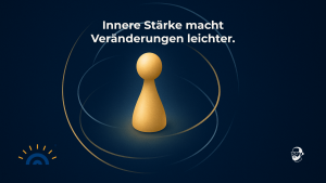 Visual zeigt eine Person, die ruhig und aufrecht steht, während Wind oder Bewegung um sie herum sichtbar ist. Symbol für innere Stärke, Klarheit und Gelassenheit in Zeiten des Wandels.