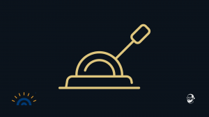 Minimalistisches Symbol eines Kippschalters in Gold auf dunkelblauem Hintergrund. Unten links ist das Logo Augner Seminare, unten rechts das Signet von Michael Augner.