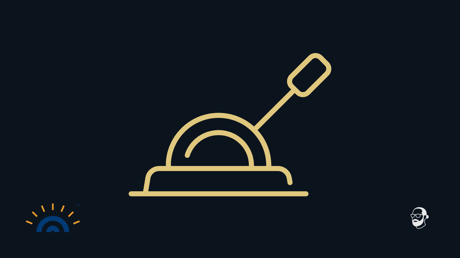 Minimalistisches Symbol eines Kippschalters in Gold auf dunkelblauem Hintergrund. Unten links ist das Logo Augner Seminare, unten rechts das Signet von Michael Augner.