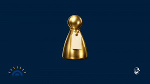 Grafik auf dunkelblauem Hintergrund mit goldener Spielfigur im Stil einer Brettspielfigur. Um den Hals hängt ein leeres Etikett. Unten links das Logo Augner Seminare, unten rechts das Signet von Michael Augner