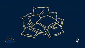 Grafik mit mehreren übereinanderliegenden Kissen in goldener Linienoptik auf dunkelblauem Hintergrund. Unten links Logo Augner Seminare, unten rechts Signet Michael Augner. Symbol für übertriebene Schonung statt klarer Führung.