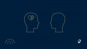 Grafik auf dunkelblauem Hintergrund mit zwei goldenen Kopf-Silhouetten im Profil, die sich einander zuwenden. Im linken Kopf ist ein kombiniertes Symbol aus Herz und Gehirn zu sehen – als Zeichen dafür, dass Wertschätzung sowohl eine Haltung als auch ein menschliches Bedürfnis ist. Der rechte Kopf ist offen und empfangsbereit. Das Visual symbolisiert das Geben und Empfangen von Wertschätzung. Unten links das Logo von Augner Seminare, unten rechts das Signet von Michael Augner.