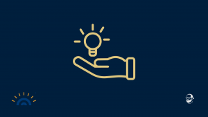 Dunkelblauer Hintergrund mit goldener Strichzeichnung: eine geöffnete Hand, darüber schwebt eine leuchtende Glühbirne, ohne dass die Hand sie festhält. Unten links das Augner-Seminare-Logo, unten rechts das Signet von Michael Augner.
