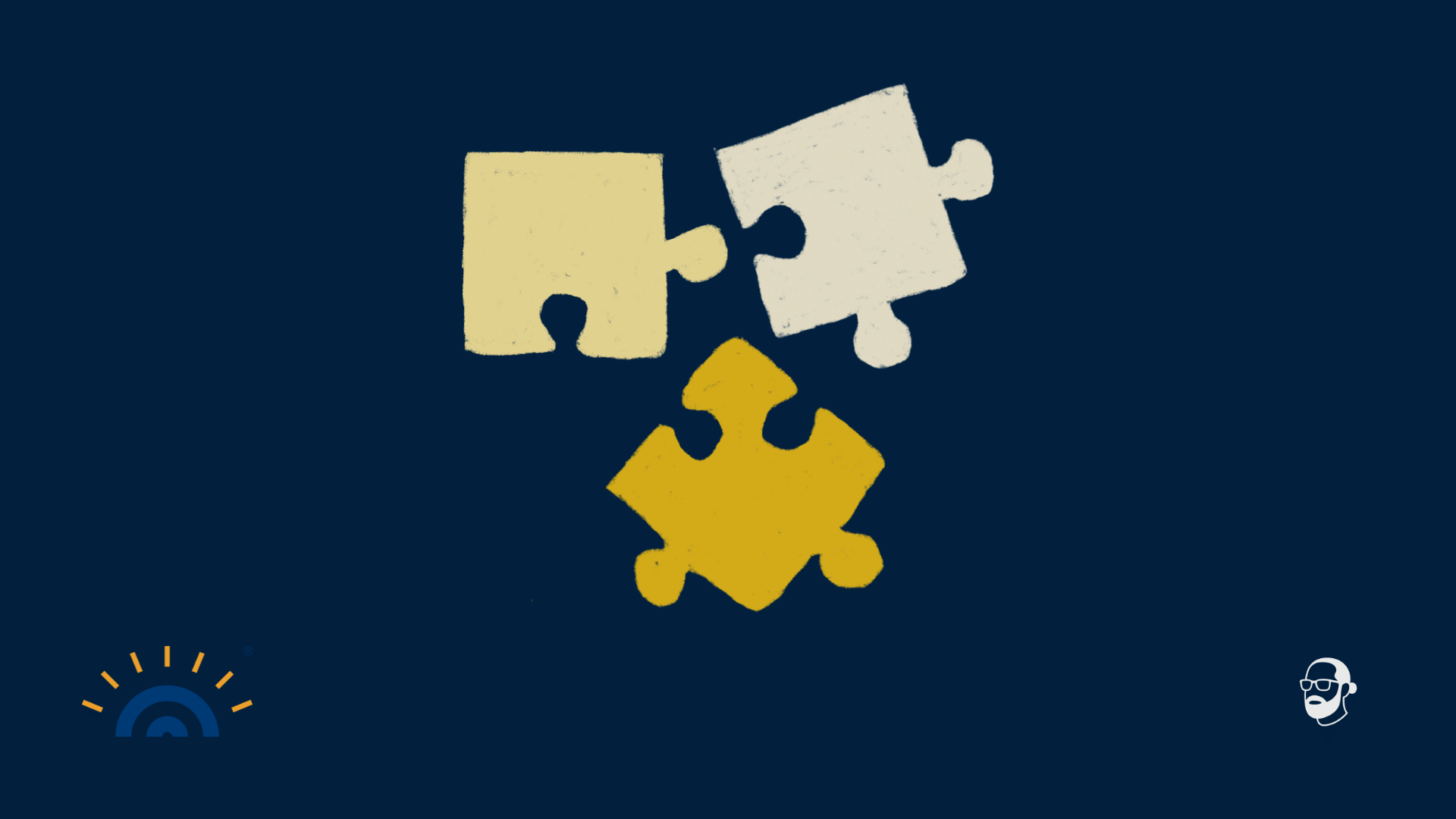 Artikelbild 2026-10-05 Grafik auf dunkelblauem Hintergrund mit drei Puzzleteilen in Kreideoptik: oben links ein hellgelbes, oben rechts ein cremefarbenes, darunter ein goldenes Teil. Die Teile liegen dicht beieinander, greifen aber nicht ineinander. Unten links das Logo von Augner Seminare, unten rechts das Signet von Michael Augner.