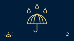 Goldene Strichzeichnung auf dunkelblauem Hintergrund: ein aufgespannter Regenschirm, über dem drei Regentropfen fallen. Unten links das Logo von Augner Seminare, unten rechts das Signet von Michael Augner.